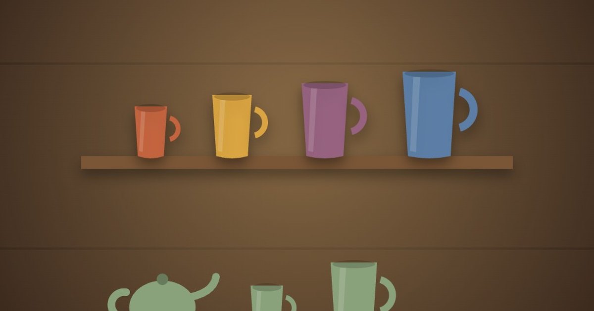 Des tasses à ranger sur deux étagères, avec une théière verte comme seul indice